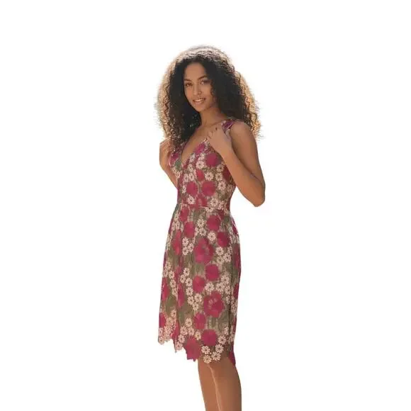 B0 Auth DRESS THE POPULATION Multicolor Floral Lace Mina Cocktail Dress Size M - Picture 1 of 7